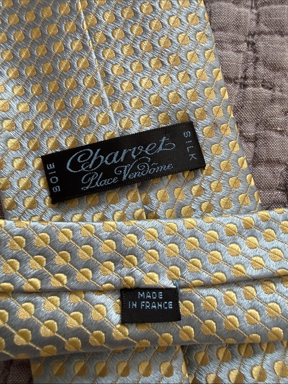 Men's Charvet Silk Tie Light Blue/Seafoam and Gold Pattern